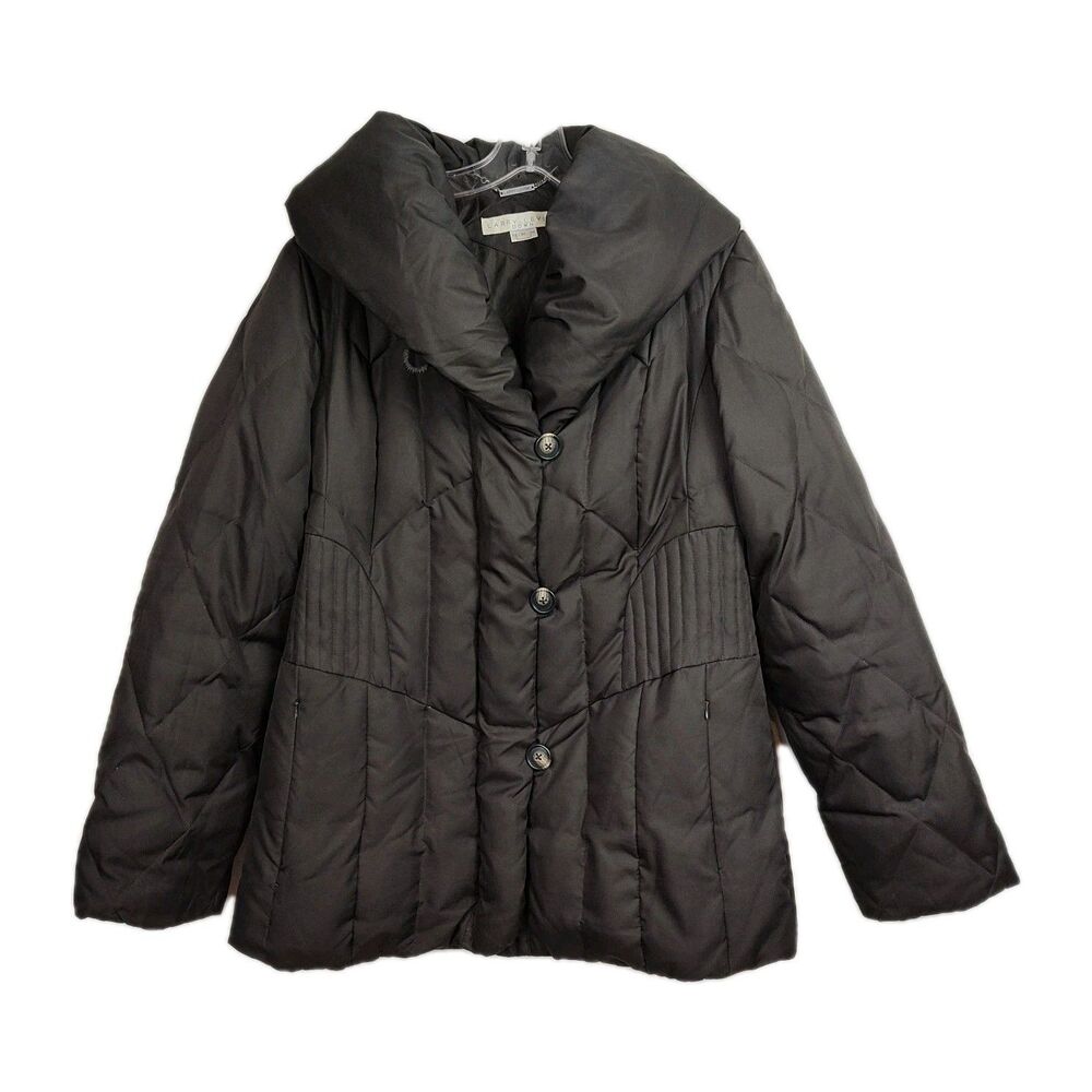 Larry Levine Down Puffer Coat Women's M Brown‎ Full-Zip Buttons Zipped Pockets